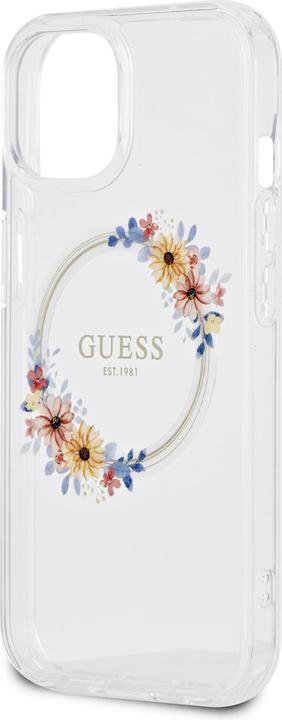 Actual product image Guess GUHMP15SHFWFCT iPhone 15 / 14 / 13 6.1" transparent hardcase IML Flowers Wreatch MagSafe (Apple iPhone 15)