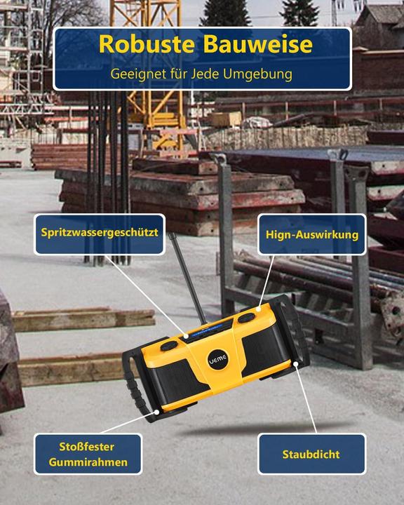 Immagine prodotto Ueme Baustellenradio mit DAB+ und Bluetooth (DAB, Bluetooth)