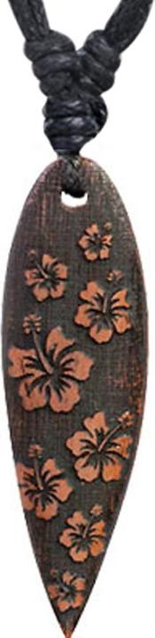 Produktbild Star Piercing Halskette schwarz Anhänger Surf Gravur Hibiskusblüten aus Sawo Holz (Organisch, ohne Messing)