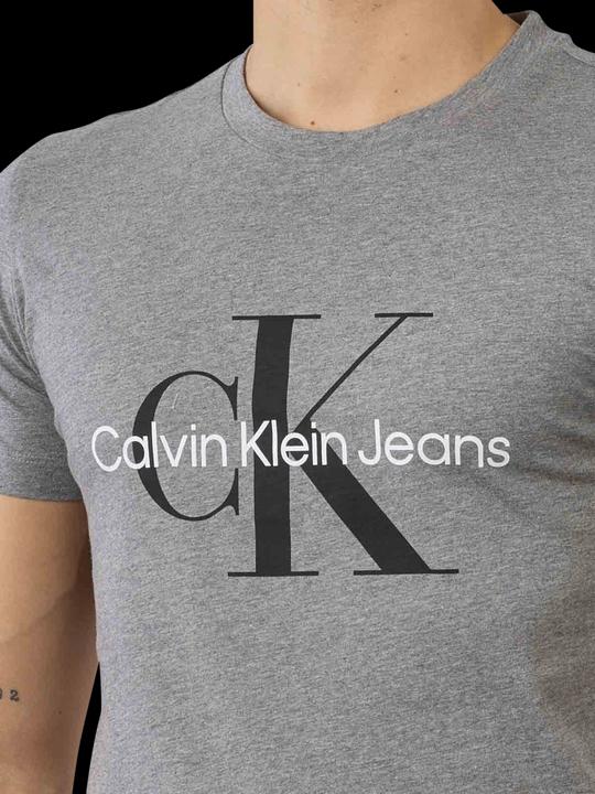 Image du produit Calvin Klein Jeans Jeans T-shirt manches courtes homme Core Monologo Slim Fit, Gris (Mid Grey Heather), L (L)