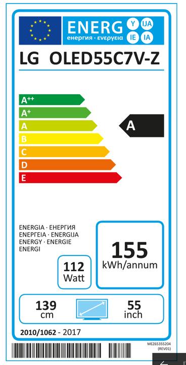 Label énergétique LG Oled55c7 (55", OLED, 4K, 2017)