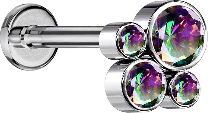 Actual product image Star Piercing Micro Labret inner thread silver four crystals dark multicolour (without brass, Titanium G23)