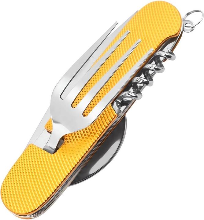 Produktbild König Design 4 in 1Camping Besteck Set Klappbar Reisebesteck Outdoor Bundeswehr Feldbesteck