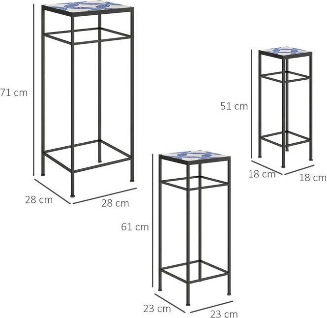 Image du produit Swisshandel24 3er-Set Pflanzenständer, 71 cm hoch, Pflanzenregal aus Metall, Blau+Weiss