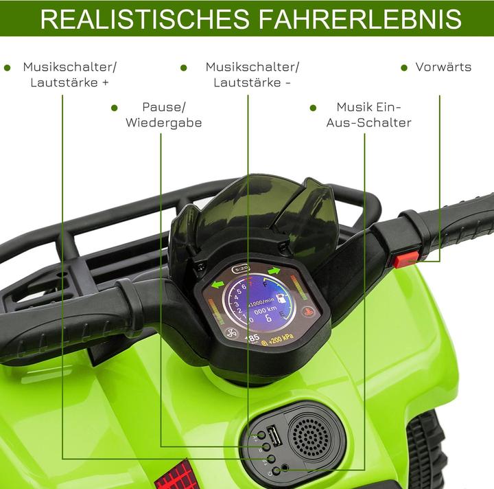 Image du produit Homcom Mini quad électrique enfants ATV pour 18-36 mois enfants métal PP-plastique vert 70x42x45cm (6 V)