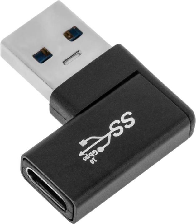 Actual product image PowerGuard USB-A to USB-C 90 degree angle left adapter (male/female) (USB 3.1)