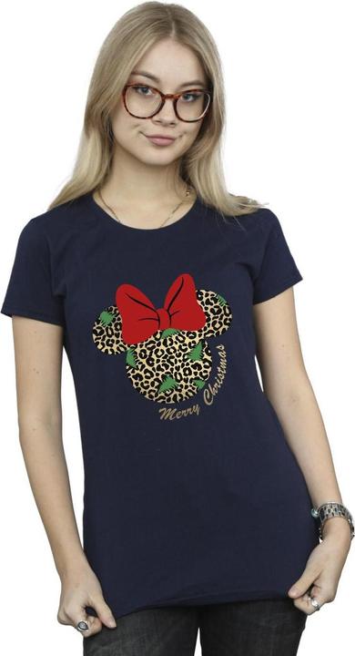 Actual product image Disney Womens/Ladies Minnie Mouse Leopard Christmas Cotton T-Shirt (L)