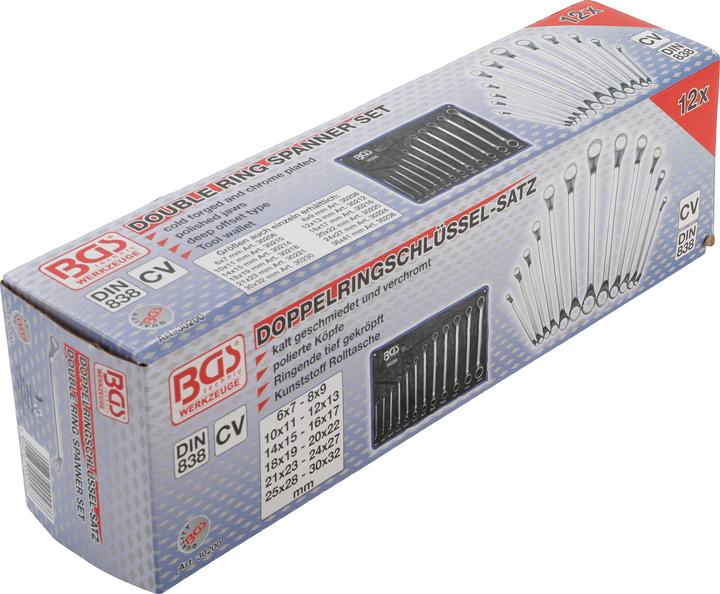 Actual product image BGS Double Ring Spanner Set deep offset ends 6 - 32 mm 12 pcs. (22 mm, 8 mm, 27 mm, 30 mm, 18 mm, 25 mm, 31 mm, 15 mm, 20 mm, 19 mm, 17 mm, 23 mm, 11 mm, 26 mm, 13 mm, 9 mm, 29 mm, 21 mm, 28 mm, 24 mm, 12 mm, 7 mm, 16 mm, 6 mm, 32 mm, 10 mm, 14 mm)