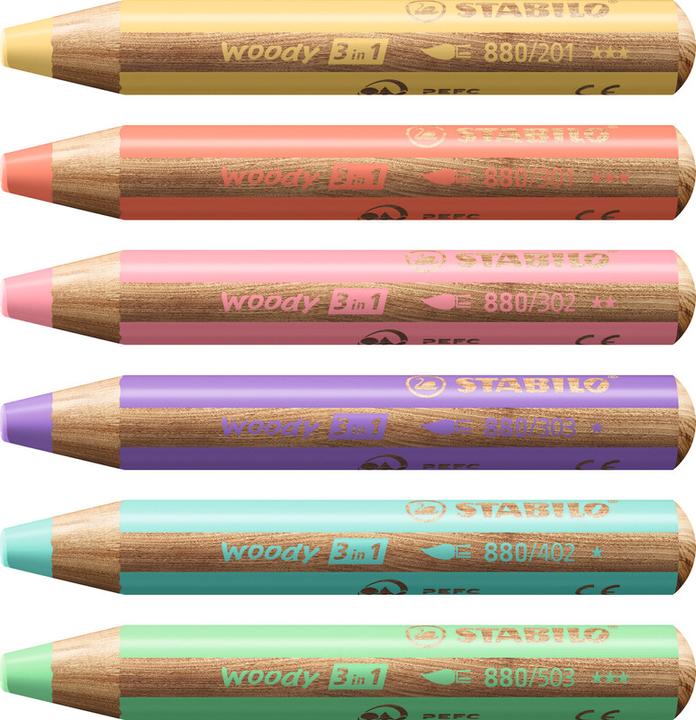 Actual product image STABILO woody 3 in 1 coloured pencil with sharpener and brush (Pastel shades, 18 x)