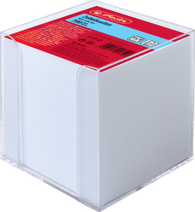Actual product image Herlitz Note box, plastic, 90 x 90 mm, crystal clear Contents: 700 sheets of white paper (9 x 9 x 9 cm)