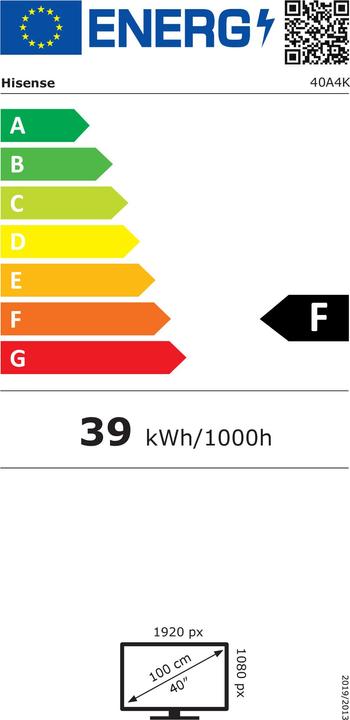 Energy Label Hisense TV 40A4K (40", LED, Full HD, 2022)