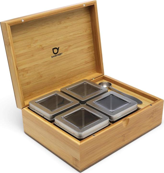 Actual product image Bredemeijer Bamboo tea box with 4 tea caddies & tea measuring spoon