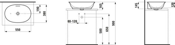 Actual product image Laufen The New Classic washbasin bowl, oval, without tap hole, with overflow, 550x380mm, H812853 (380 mm, 550 mm)