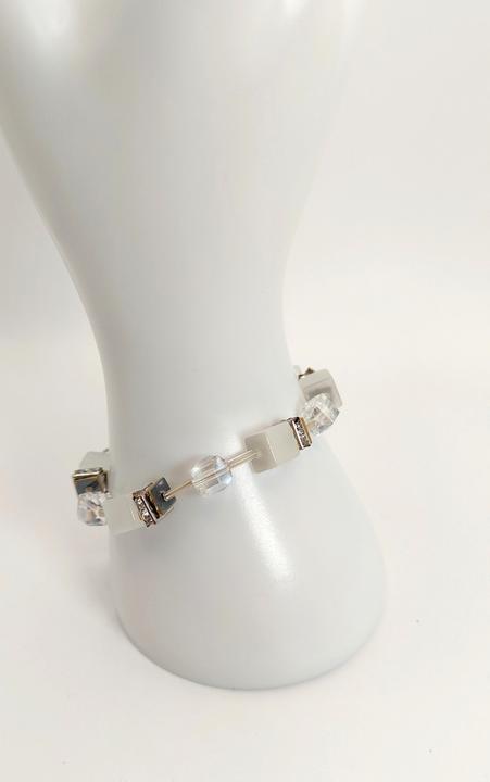 Produktbild Signé Signè Armband mit Würfel Weiss Edelstahl rhodiniert No.2 (Metall, Glas, Bleifrei, Cadmiumfrei, Messing rhodiniert, Edelstahl, synthetische Kristalle, Nickelfrei)