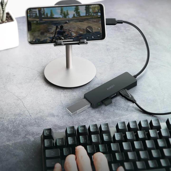 Produktbild Aukey CB-C64 Schnittstellen-Hub Schwarz Grau (USB-C, 4 Ports)