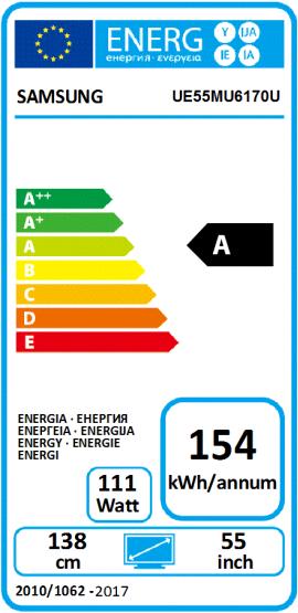 Label énergétique Samsung Ue55mu6170 (55", LCD, 4K, 2017)