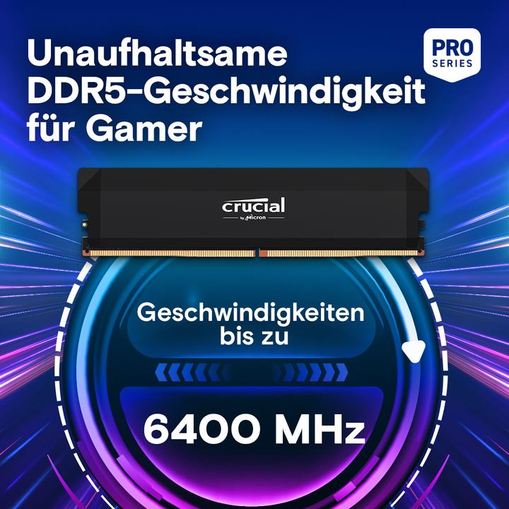 Produktbild Crucial Pro DDR5-6400 Kit 64GB 2x32GB UDIMM CL40 B Overclocking (2 x 32GB, 6400 MHz, DDR5-RAM, U-DIMM)