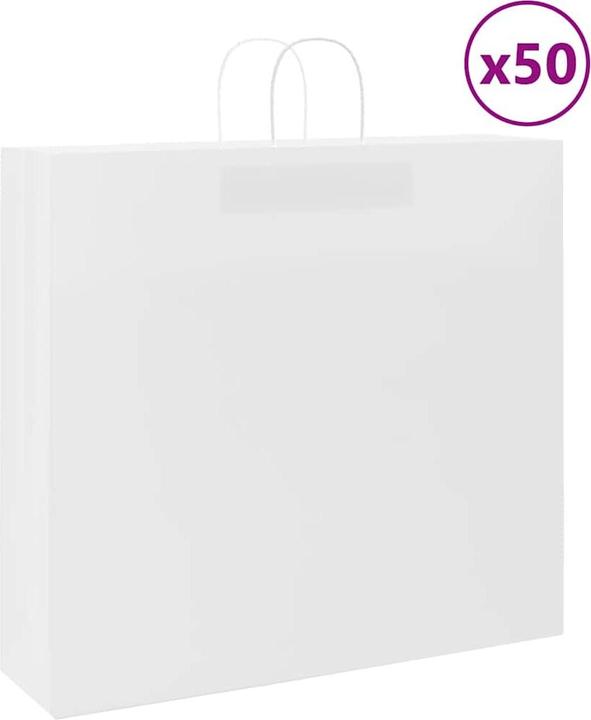 Produktbild VidaXL Kraftpapiertüten 50 Stk. mit Henkel Weiss 54x15x49 cm Papiertüte (Geschenktüte, 50 x)