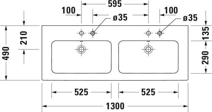 Image du produit Duravit lavabo double ME by Starck m ÜL m HLB 1300x490mm sans trou pour robinet blanc (490 mm, 1300 mm)
