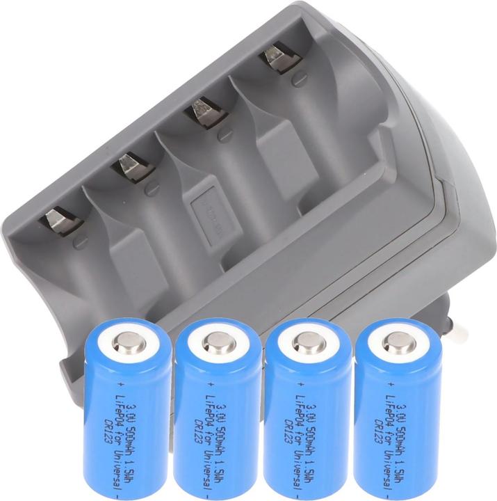 Produktbild AccuCell CR123 Ladegerät (4 Stk., CR123A, 500 mAh, Ladegerät inkl. Akku)