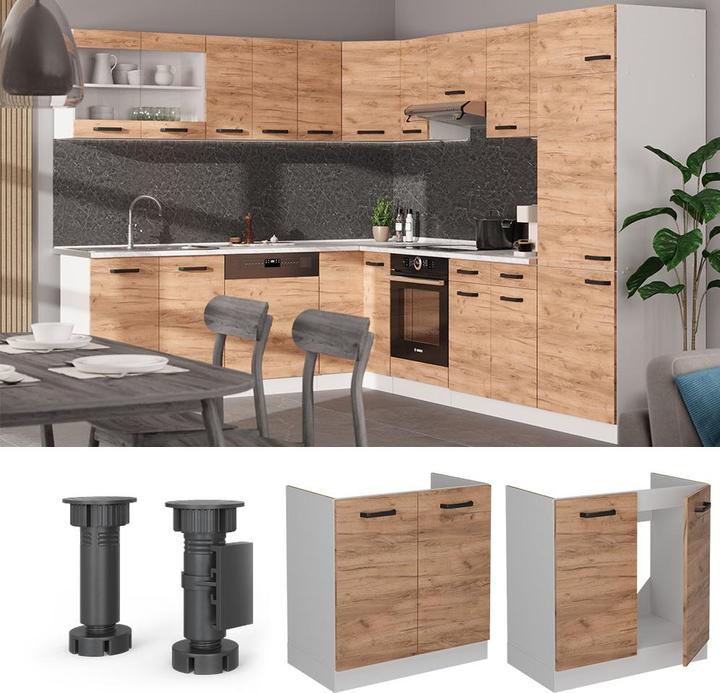 Produktbild Vicco Küchenunterschrank R-Line, Goldkraft Eiche/Weiss, 80 cm AP Marmor