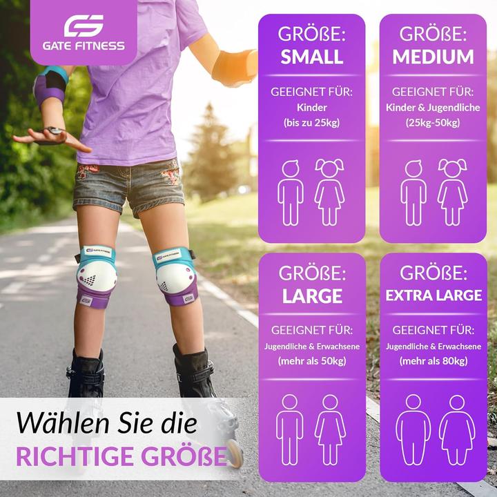 Produktbild Gate Fitness 6-teilige Protektoren-Set für Kinder & Jugendliche (M, Handgelenkschoner, Ellbogenschoner, Knieschoner, 6 Stück)