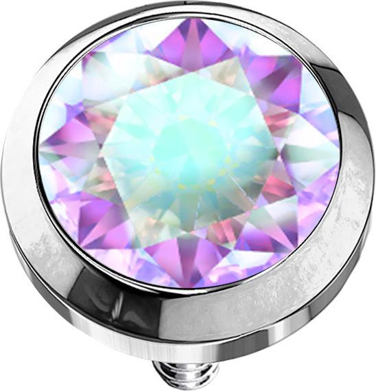 Star Piercing Dermal Anchor silber mit Kristall multicolor (ohne Messing, Titan G23)