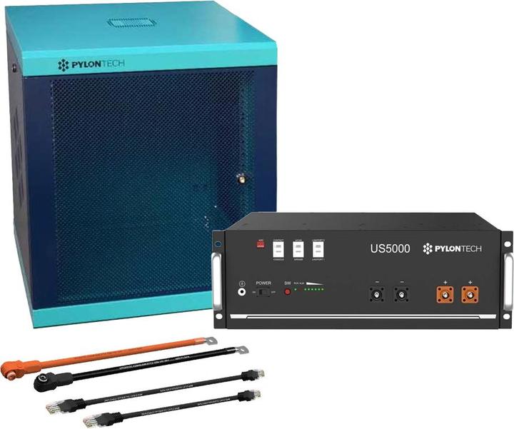 Actual product image Pylontech LiFePO4 48V US5000 battery with BMS 4.8 - 19.2 kHw and accessories