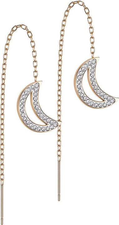 Actual product image Star Piercing Stud Earrings Rose Gold Free Falling Chain Moon with Crystals (without brass, Surgical steel 316L)