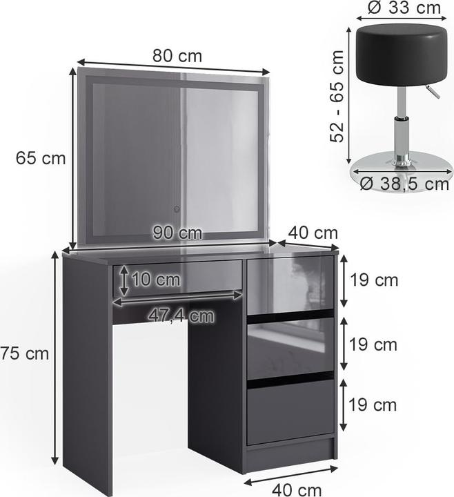 Actual product image Vicco Sherry with stool and lighting (90 x 75 x 40 cm)