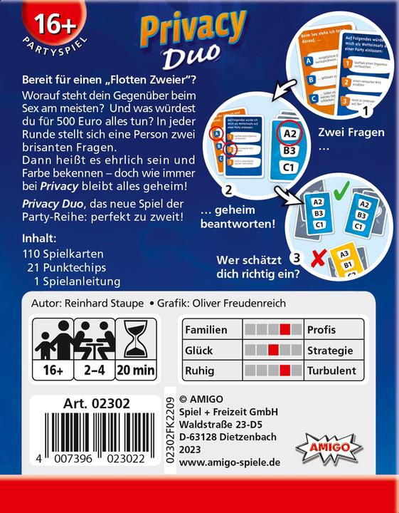 Actual product image Amigo Privacy Duo spicy questions game 16+ (German)