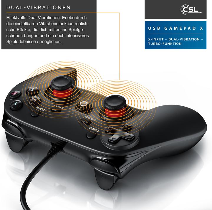 Actual product image CSL Gaming Controller, PC & PS3 Gamepad, Dual Vibration, Turbo Function, Direct & X-Input (PS3, PC)