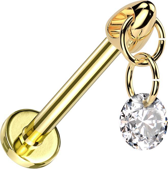 Star Piercing Micro Labret Innengewinde vergoldet Cone vergoldet Anhänger runder Kristall silber (ohne Messing, Titan G23)