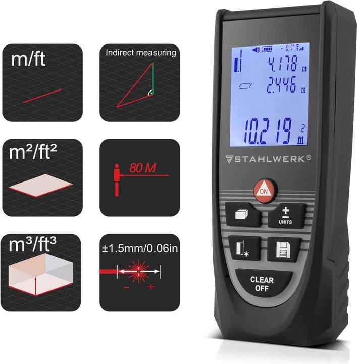 Actual product image Stahlwerk Laser rangefinder LDM-80 ST up to 80 m illuminated LCD display (80 m, 635 nm)