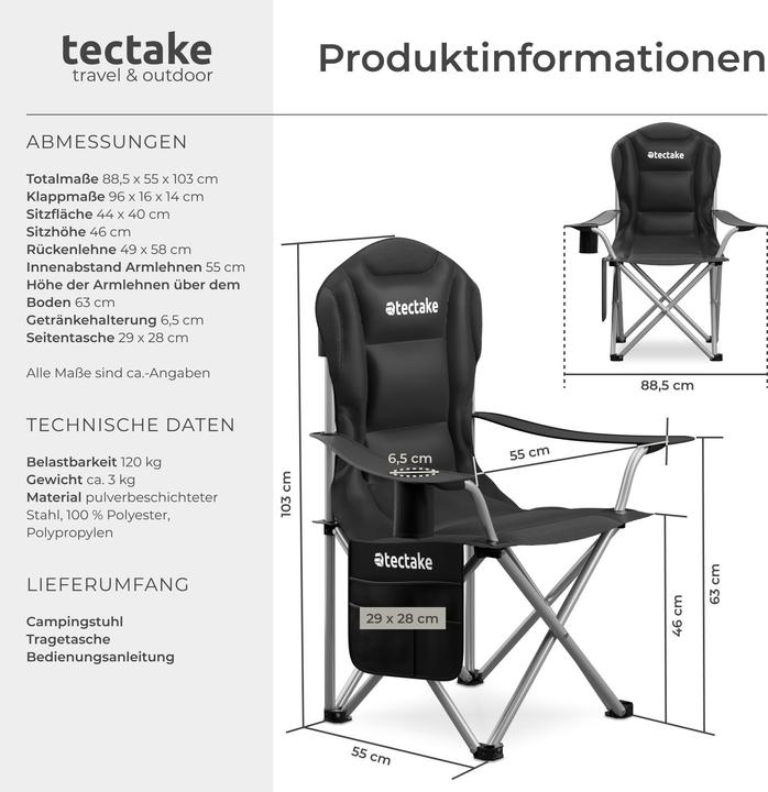 Actual product image tectake Padded camping chair MTX, foldable, with cup holder