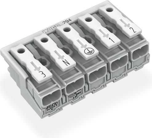 Wago 294-5055 Mains connection terminal without PE contact with latching feet 3-N-PE-1-2 5-pin (Various)