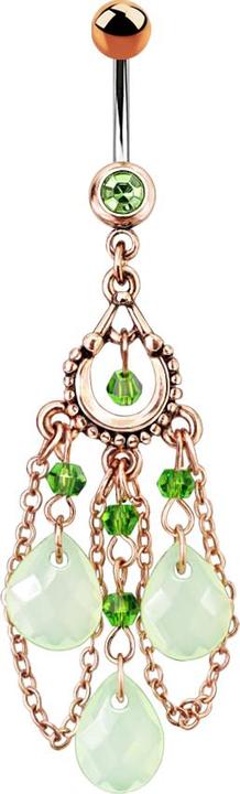 Immagine prodotto Star Piercing Banana oro rosa con sfera e cristallo verde pendente catene vintage tre cristalli (Ottone, Acciaio chirurgico 316L)