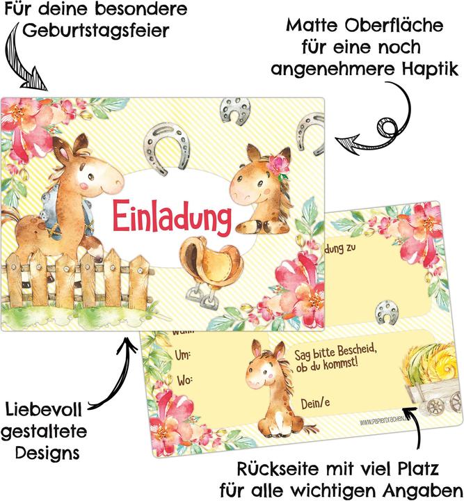 Image du produit Papierdrachen 12 cartes d'invitation pour un anniversaire - Chevaux (12 pcs)