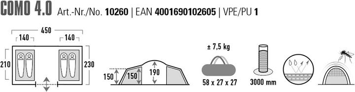Image du produit High Peak VIS-A-VIS Fam Como 4.0 (Tente igloo, 7.50 kg, 4 personnes)