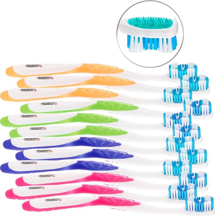 Produktbild Newgen medicals 12er-Pack Marken-Zahnbürsten mit Zungenreiniger, MEDIUM, 4 Farben (Mittel, 12 x)