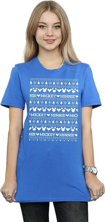 Actual product image Disney Womens/Ladies Mickey And Minnie Christmas Fair Isle Cotton Boyfriend T-Shirt (M)