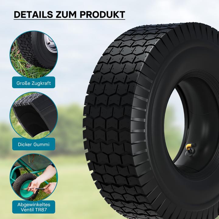 Image du produit Wiltec Pneu pour tracteur à pelouse 16x6.50-8 4pr avec chambre à air et valve coudée tondeuse à gazon (Tracteur de pelouse, Accessoires pour tracteurs)