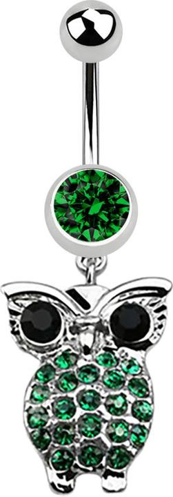 Actual product image Star Piercing Banana silver with pendant owl and big eyes green (Surgical steel 316L, without brass)