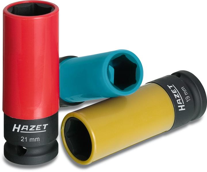 HAZET Impact socket set 903SPC/3 ∙ Square, hollow 12.5 mm (1/2 inch) ∙ Outside hexagon traction pro… (19 mm, 17 mm, 21 mm)
