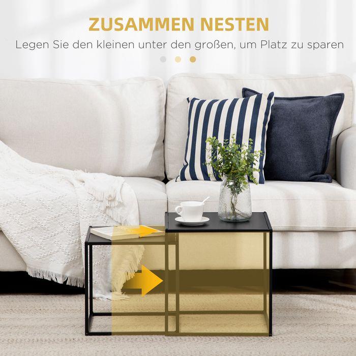 Actual product image Swisshandel24 Side table, coffee table, coffee table, set of 2, modern design, steel frame, black, 40x40x40cm