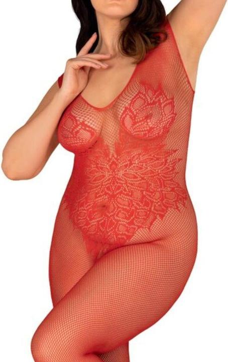 Actual product image Obsessive Bodysuit Ouvert in Mesh with Floral Pattern (XL, XXL)