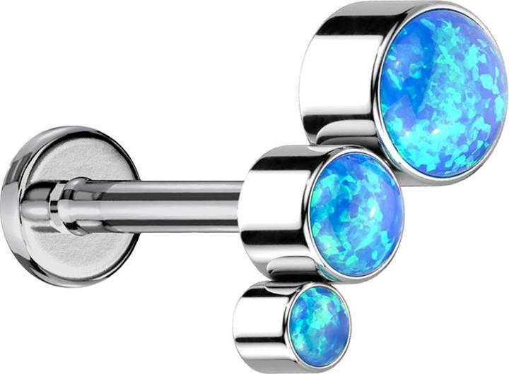 Produktbild Star Piercing Micro Labret Innengewinde silber absteigend drei Opale blau (ohne Messing, Titan G23)