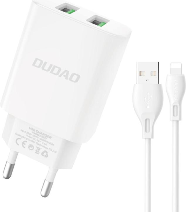 Produktbild Dudao EU charger 2xUSB 2.4A 5V white Lightning cab (12 W)