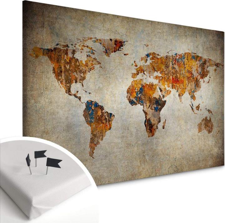 Immagine prodotto Trenddeko con parete posteriore in sughero - Mappa del mondo - Shabby Chic (100 x 70 cm)
