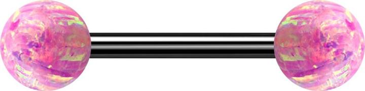 Immagine prodotto Star Piercing Barbell nero con due palline rosa opalino (senza ottone, Acciaio chirurgico 316L)